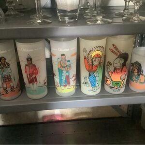 Vintage 1950's  Bill T Lores Native American Indian Frosted Glasses Texaco 6